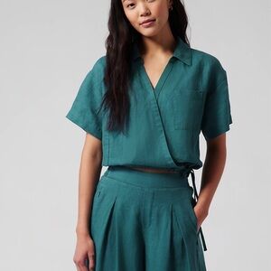 Athleta Playa Linen Tie Top in Borealis Green Size M